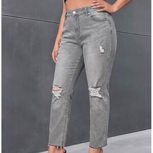 Torrid Gray Distressed Stretch Crop Boyfriend Super Soft Jeans Size 14